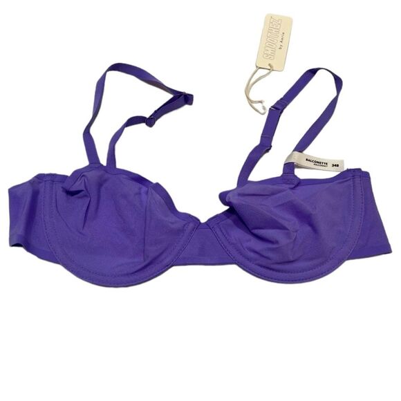 NWT Aerie Smoothez Balconette Mesh Unlined Purple Bra Size 34B - Picture 1 of 7